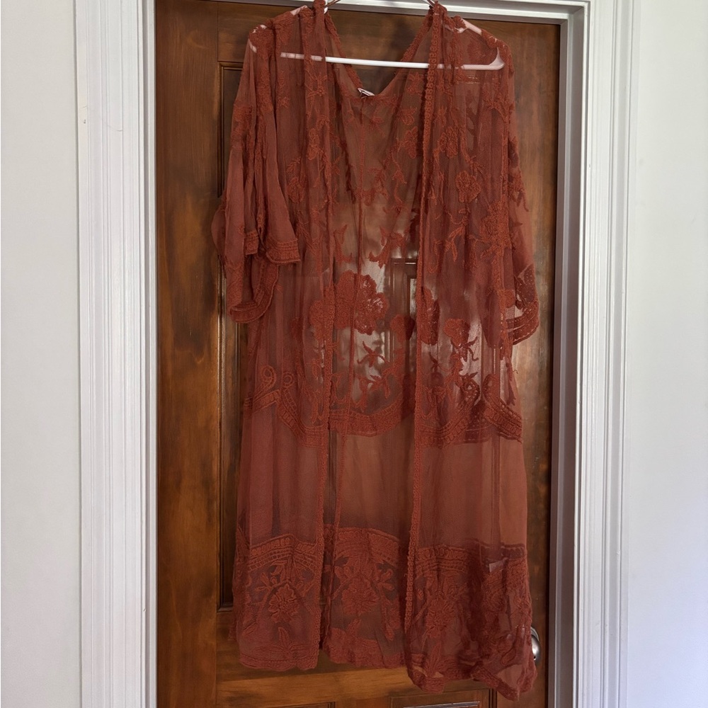 Elegant Rust Lace Kimono